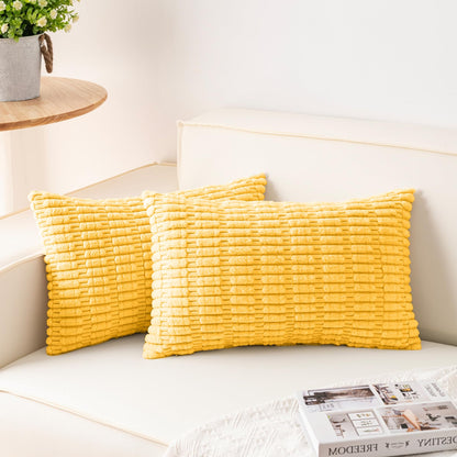 Pack of 2 Corduroy Decorative Throw Pillow Covers 18x18 Inch Soft Striped Pillow Covers Modern Farmhouse Home Decor for Sofa Living Room Couch Bed(Cream White)