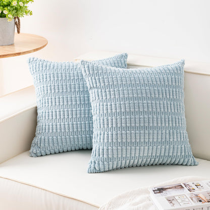 Pack of 2 Corduroy Decorative Throw Pillow Covers 18x18 Inch Soft Striped Pillow Covers Modern Farmhouse Home Decor for Sofa Living Room Couch Bed(Cream White)