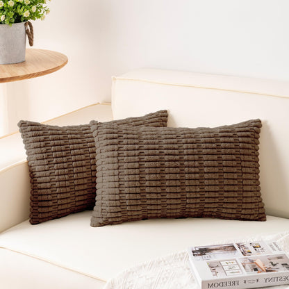 Pack of 2 Corduroy Decorative Throw Pillow Covers 18x18 Inch Soft Striped Pillow Covers Modern Farmhouse Home Decor for Sofa Living Room Couch Bed(Cream White)