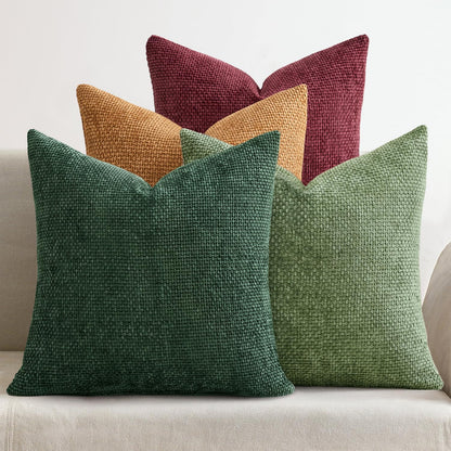MIULEE Pack of 4 Couch Throw Pillow Covers 18x18 Inch Neutral Soft Decorative Chenille Pillow Covers Farmhouse Boho Cushion Covers for Mid Century Modern Home Decor Sofa Bedroom Living Room