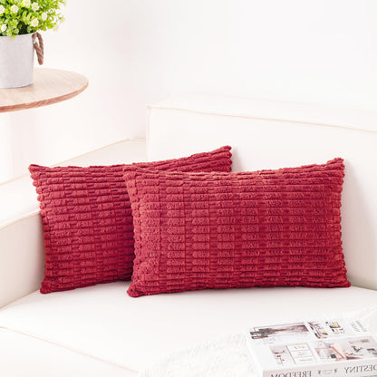 Pack of 2 Corduroy Decorative Throw Pillow Covers 18x18 Inch Soft Striped Pillow Covers Modern Farmhouse Home Decor for Sofa Living Room Couch Bed(Cream White)