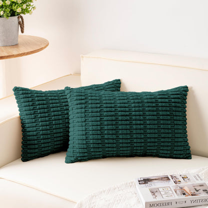 Pack of 2 Corduroy Decorative Throw Pillow Covers 18x18 Inch Soft Striped Pillow Covers Modern Farmhouse Home Decor for Sofa Living Room Couch Bed(Cream White)