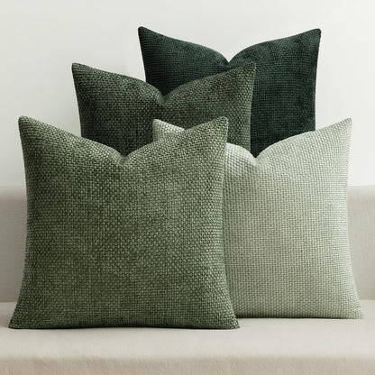 MIULEE Pack of 4 Couch Throw Pillow Covers 18x18 Inch Neutral Soft Decorative Chenille Pillow Covers Farmhouse Boho Cushion Covers for Mid Century Modern Home Decor Sofa Bedroom Living Room