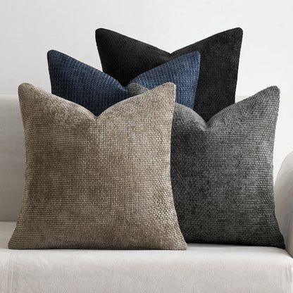 MIULEE Pack of 4 Couch Throw Pillow Covers 18x18 Inch Neutral Soft Decorative Chenille Pillow Covers Farmhouse Boho Cushion Covers for Mid Century Modern Home Decor Sofa Bedroom Living Room