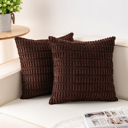 Pack of 2 Corduroy Decorative Throw Pillow Covers 18x18 Inch Soft Striped Pillow Covers Modern Farmhouse Home Decor for Sofa Living Room Couch Bed(Cream White)