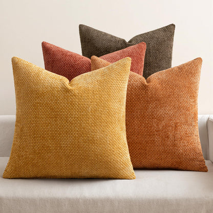 MIULEE Pack of 4 Couch Throw Pillow Covers 18x18 Inch Neutral Soft Decorative Chenille Pillow Covers Farmhouse Boho Cushion Covers for Mid Century Modern Home Decor Sofa Bedroom Living Room
