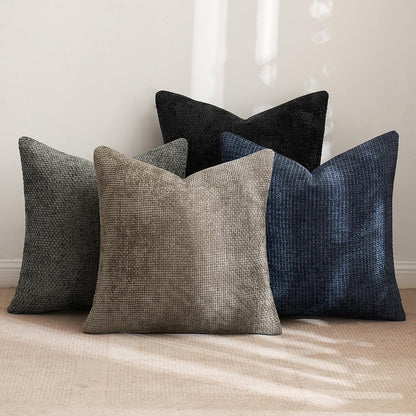 MIULEE Pack of 4 Couch Throw Pillow Covers 18x18 Inch Neutral Soft Decorative Chenille Pillow Covers Farmhouse Boho Cushion Covers for Mid Century Modern Home Decor Sofa Bedroom Living Room