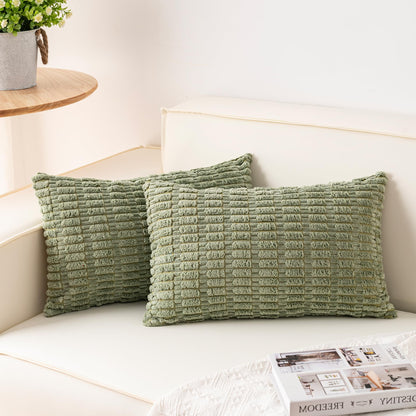 Pack of 2 Corduroy Decorative Throw Pillow Covers 18x18 Inch Soft Striped Pillow Covers Modern Farmhouse Home Decor for Sofa Living Room Couch Bed(Cream White)