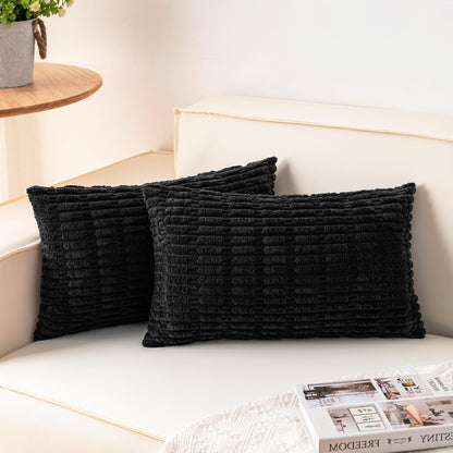 Pack of 2 Corduroy Decorative Throw Pillow Covers 18x18 Inch Soft Striped Pillow Covers Modern Farmhouse Home Decor for Sofa Living Room Couch Bed(Cream White)