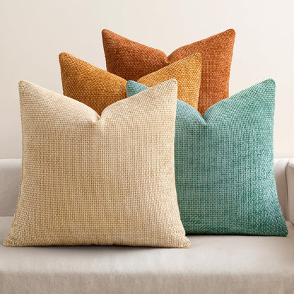 MIULEE Pack of 4 Couch Throw Pillow Covers 18x18 Inch Neutral Soft Decorative Chenille Pillow Covers Farmhouse Boho Cushion Covers for Mid Century Modern Home Decor Sofa Bedroom Living Room