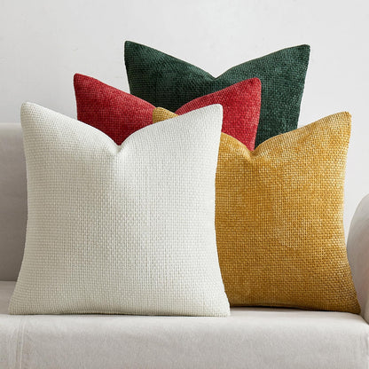 MIULEE Pack of 4 Couch Throw Pillow Covers 18x18 Inch Neutral Soft Decorative Chenille Pillow Covers Farmhouse Boho Cushion Covers for Mid Century Modern Home Decor Sofa Bedroom Living Room