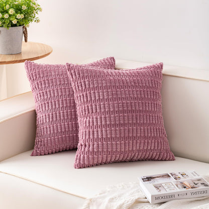 Pack of 2 Corduroy Decorative Throw Pillow Covers 18x18 Inch Soft Striped Pillow Covers Modern Farmhouse Home Decor for Sofa Living Room Couch Bed(Cream White)