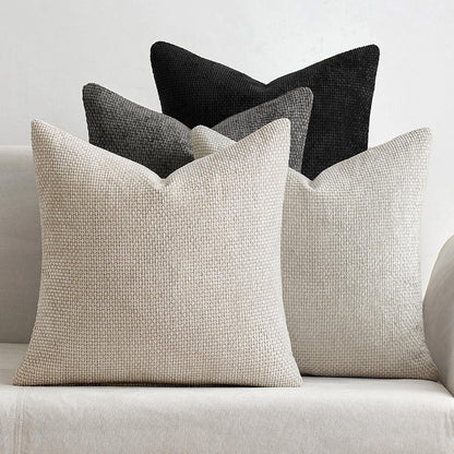 MIULEE Pack of 4 Couch Throw Pillow Covers 18x18 Inch Neutral Soft Decorative Chenille Pillow Covers Farmhouse Boho Cushion Covers for Mid Century Modern Home Decor Sofa Bedroom Living Room