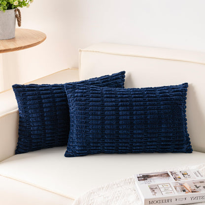 Pack of 2 Corduroy Decorative Throw Pillow Covers 18x18 Inch Soft Striped Pillow Covers Modern Farmhouse Home Decor for Sofa Living Room Couch Bed(Cream White)