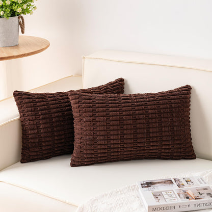 Pack of 2 Corduroy Decorative Throw Pillow Covers 18x18 Inch Soft Striped Pillow Covers Modern Farmhouse Home Decor for Sofa Living Room Couch Bed(Cream White)