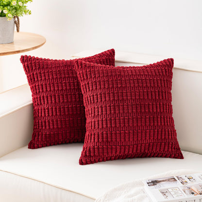 Pack of 2 Corduroy Decorative Throw Pillow Covers 18x18 Inch Soft Striped Pillow Covers Modern Farmhouse Home Decor for Sofa Living Room Couch Bed(Cream White)