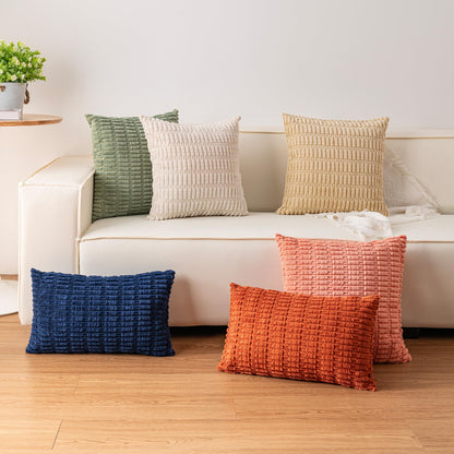 Pack of 2 Corduroy Decorative Throw Pillow Covers 18x18 Inch Soft Striped Pillow Covers Modern Farmhouse Home Decor for Sofa Living Room Couch Bed(Cream White)
