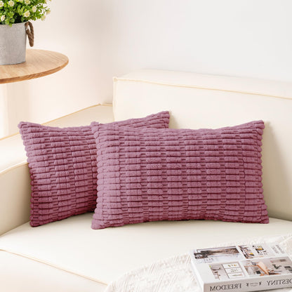 Pack of 2 Corduroy Decorative Throw Pillow Covers 18x18 Inch Soft Striped Pillow Covers Modern Farmhouse Home Decor for Sofa Living Room Couch Bed(Cream White)