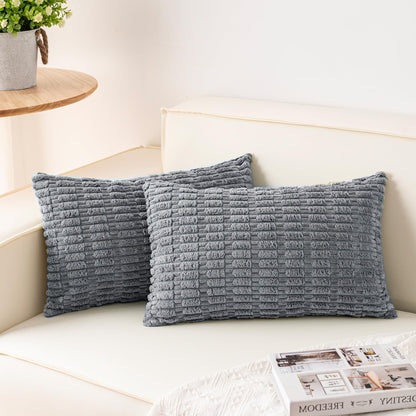 Pack of 2 Corduroy Decorative Throw Pillow Covers 18x18 Inch Soft Striped Pillow Covers Modern Farmhouse Home Decor for Sofa Living Room Couch Bed(Cream White)