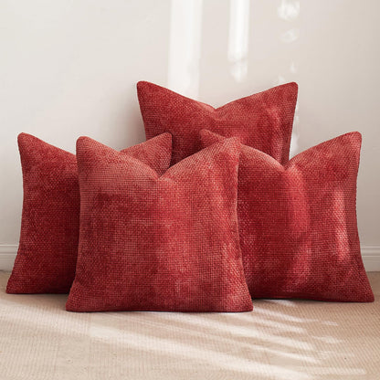 MIULEE Pack of 4 Couch Throw Pillow Covers 18x18 Inch Neutral Soft Decorative Chenille Pillow Covers Farmhouse Boho Cushion Covers for Mid Century Modern Home Decor Sofa Bedroom Living Room