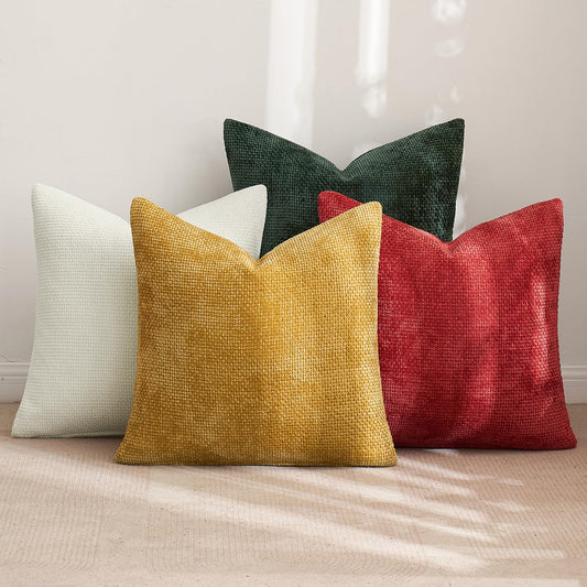 MIULEE Pack of 4 Couch Throw Pillow Covers 18x18 Inch Neutral Soft Decorative Chenille Pillow Covers Farmhouse Boho Cushion Covers for Mid Century Modern Home Decor Sofa Bedroom Living Room