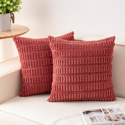Pack of 2 Corduroy Decorative Throw Pillow Covers 18x18 Inch Soft Striped Pillow Covers Modern Farmhouse Home Decor for Sofa Living Room Couch Bed(Cream White)